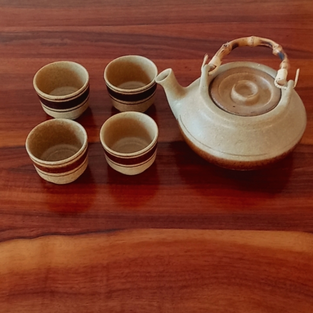 Vintage MCM Pottery Craft USA Stoneware Pottery 5-Pc. Tea Set 1970s - Picture 1 of 9